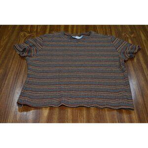 Women’s Shirt Size Large Retro Stripes 70s Grandmacore Bohemian Casual  Earthy